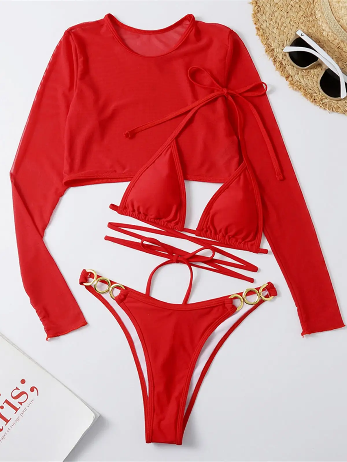 2023 New Wrap 3pc swimsuits Around Long Sleeve Bikini Women Swimwear