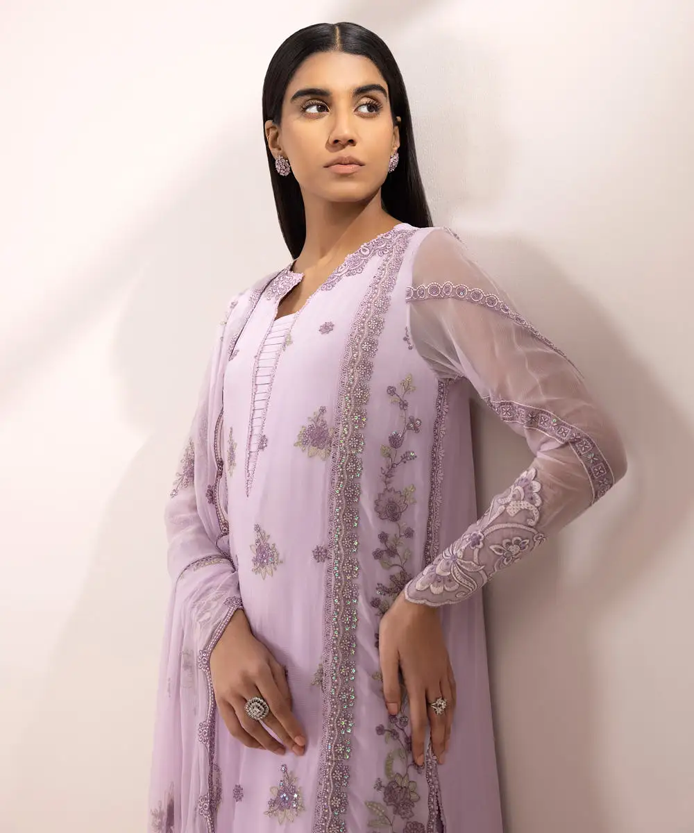 3 Piece - Embroidered Chiffon Suit