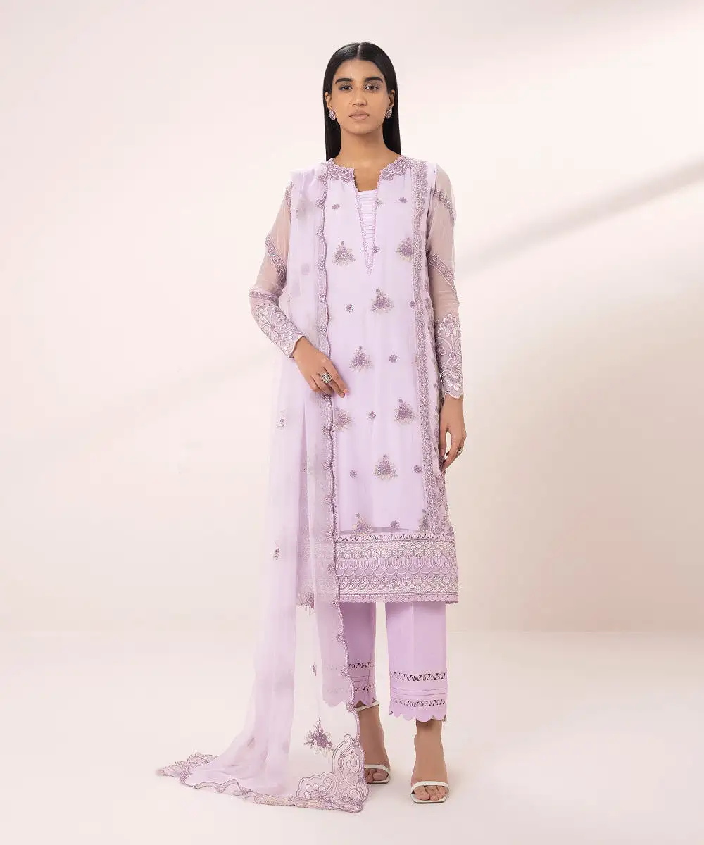 3 Piece - Embroidered Chiffon Suit