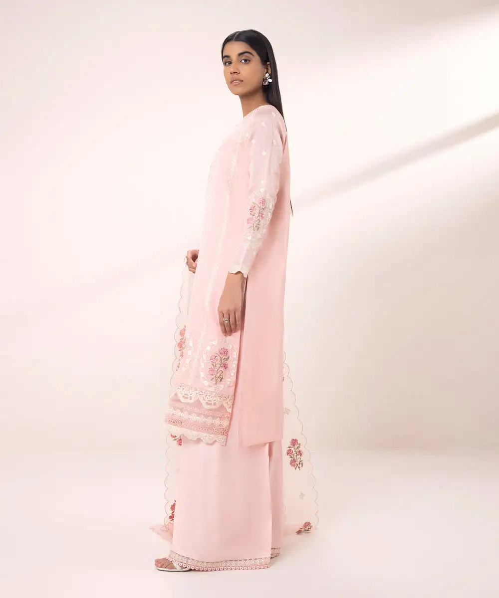 3 Piece - Embroidered Cotton Net Suit