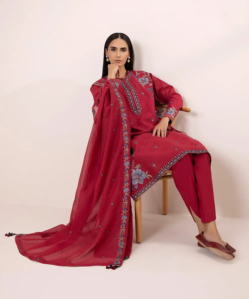 3 Piece - Embroidered Jacquard Suit