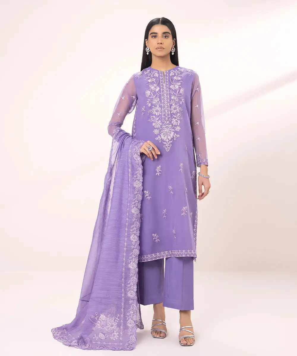 3 Piece - Embroidered Organza Suit