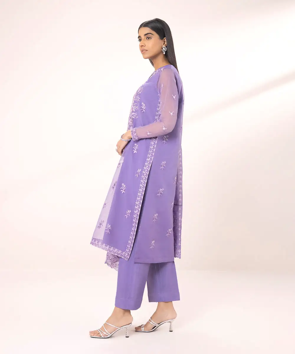 3 Piece - Embroidered Organza Suit