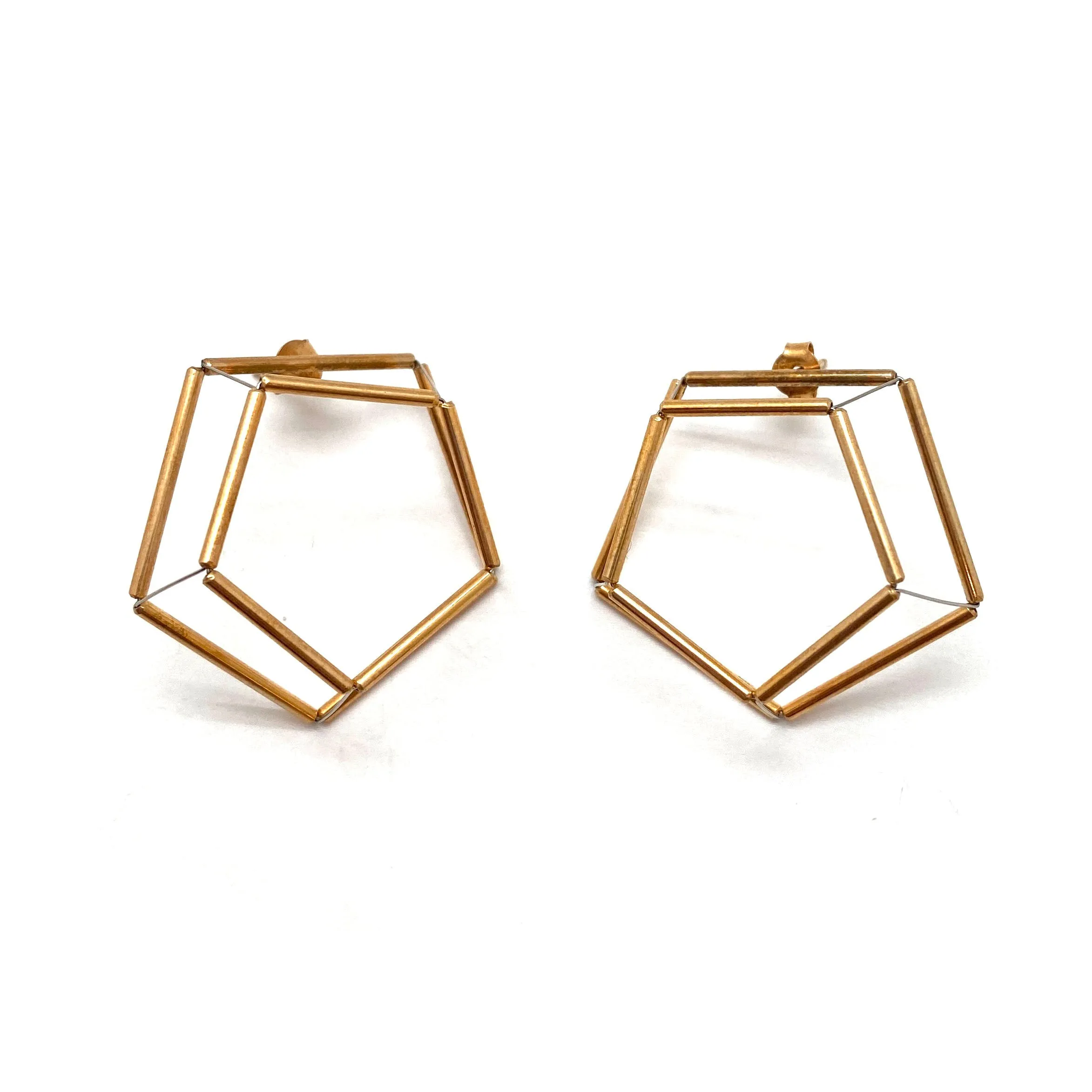 3D Pentagon Earrings - Gold