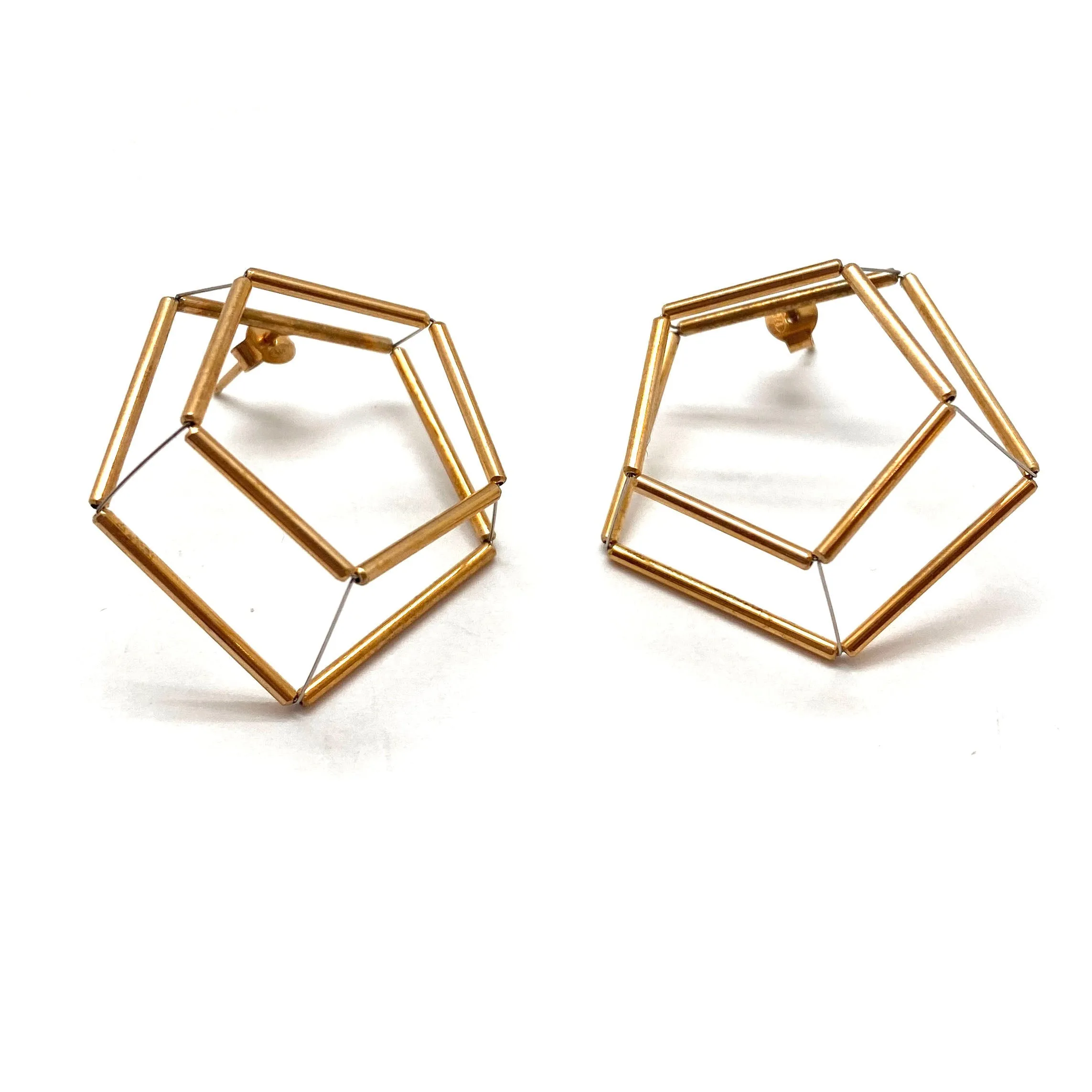 3D Pentagon Earrings - Gold