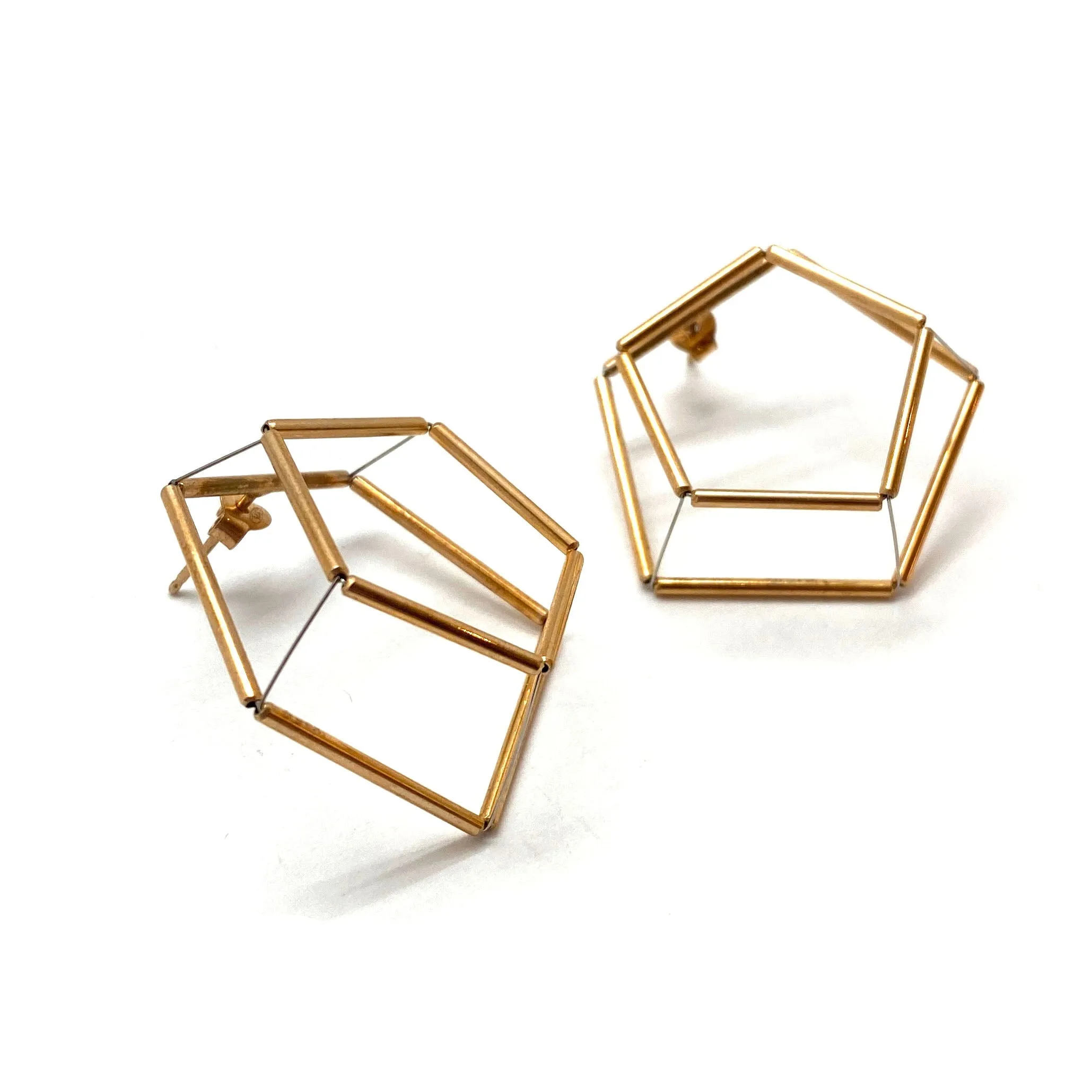 3D Pentagon Earrings - Gold