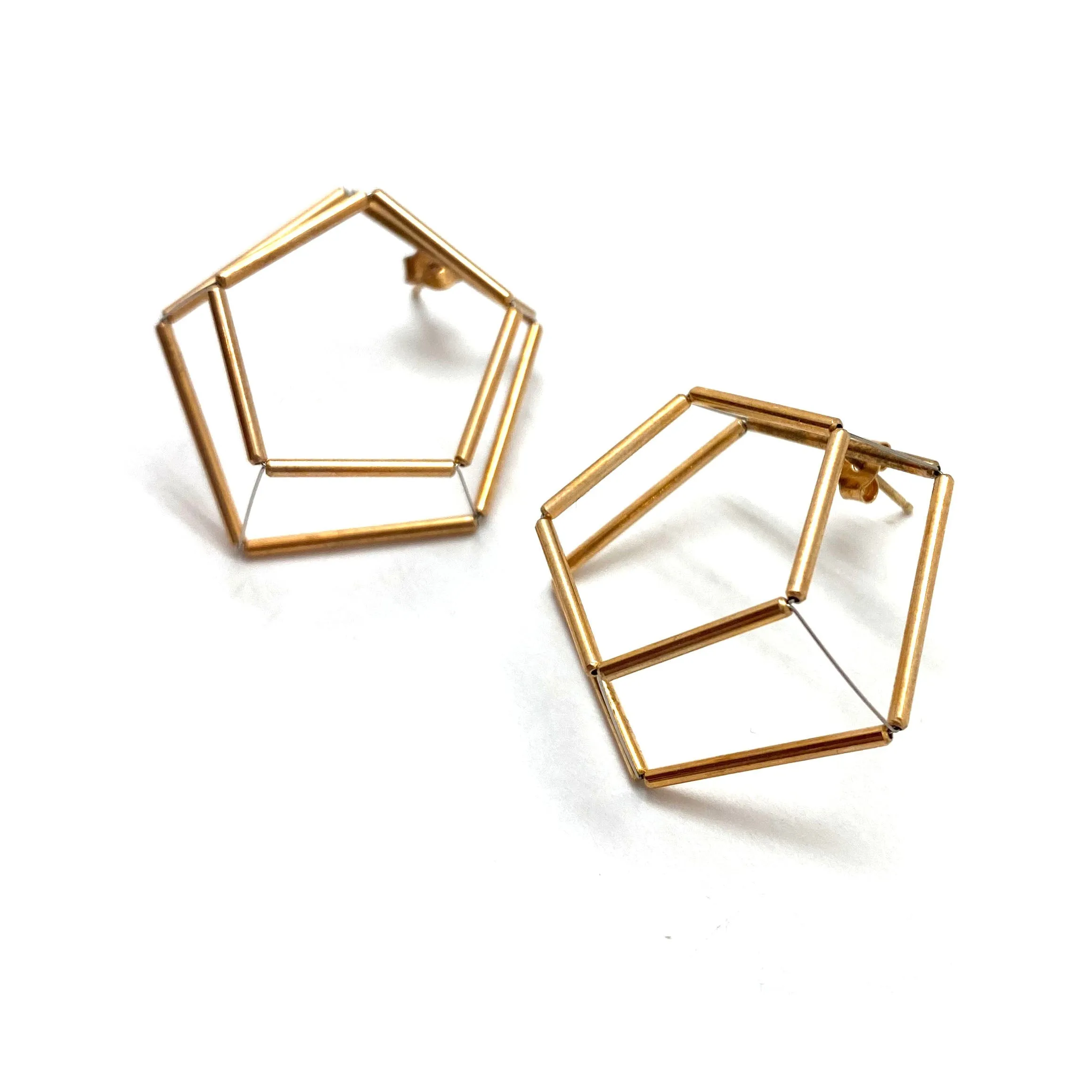 3D Pentagon Earrings - Gold