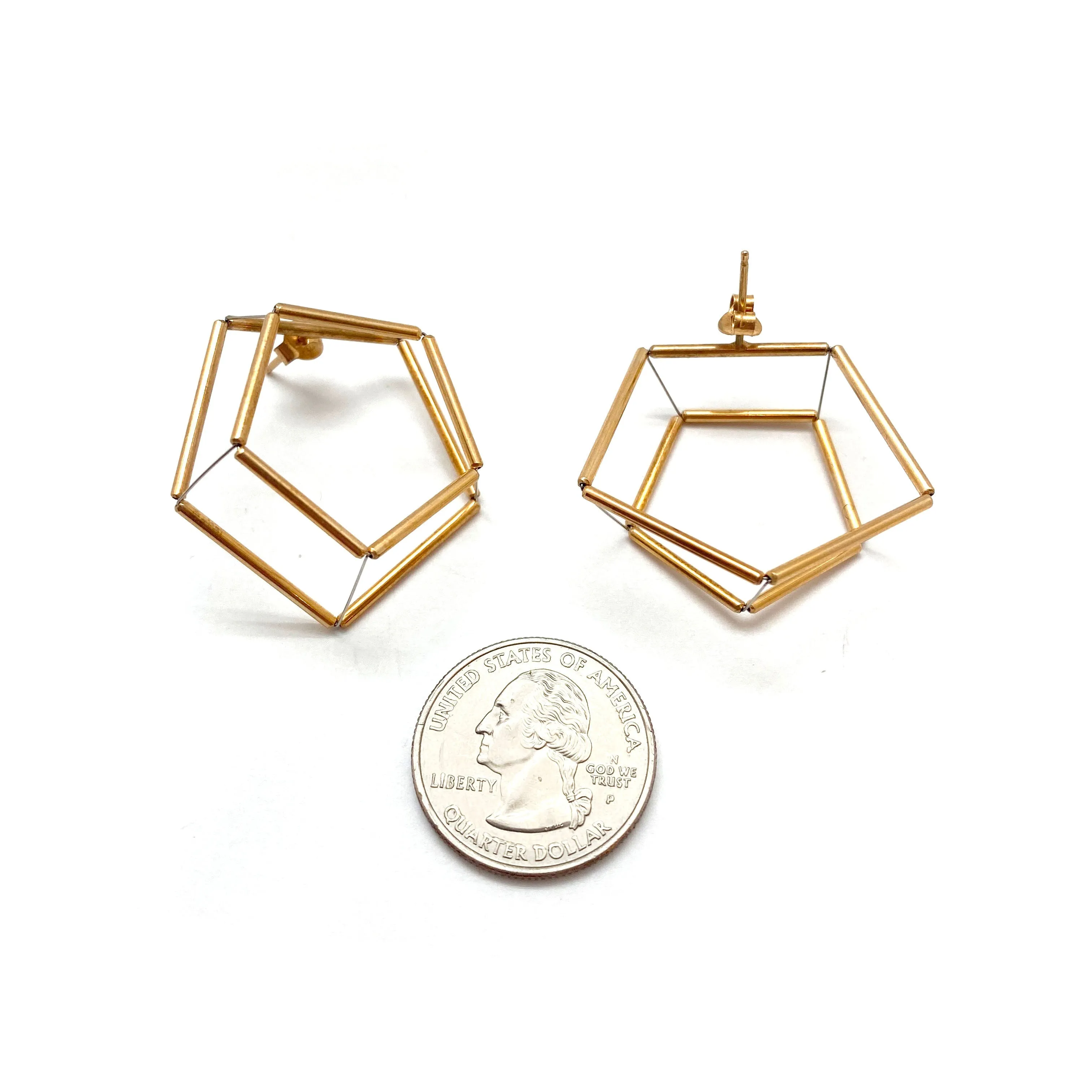 3D Pentagon Earrings - Gold