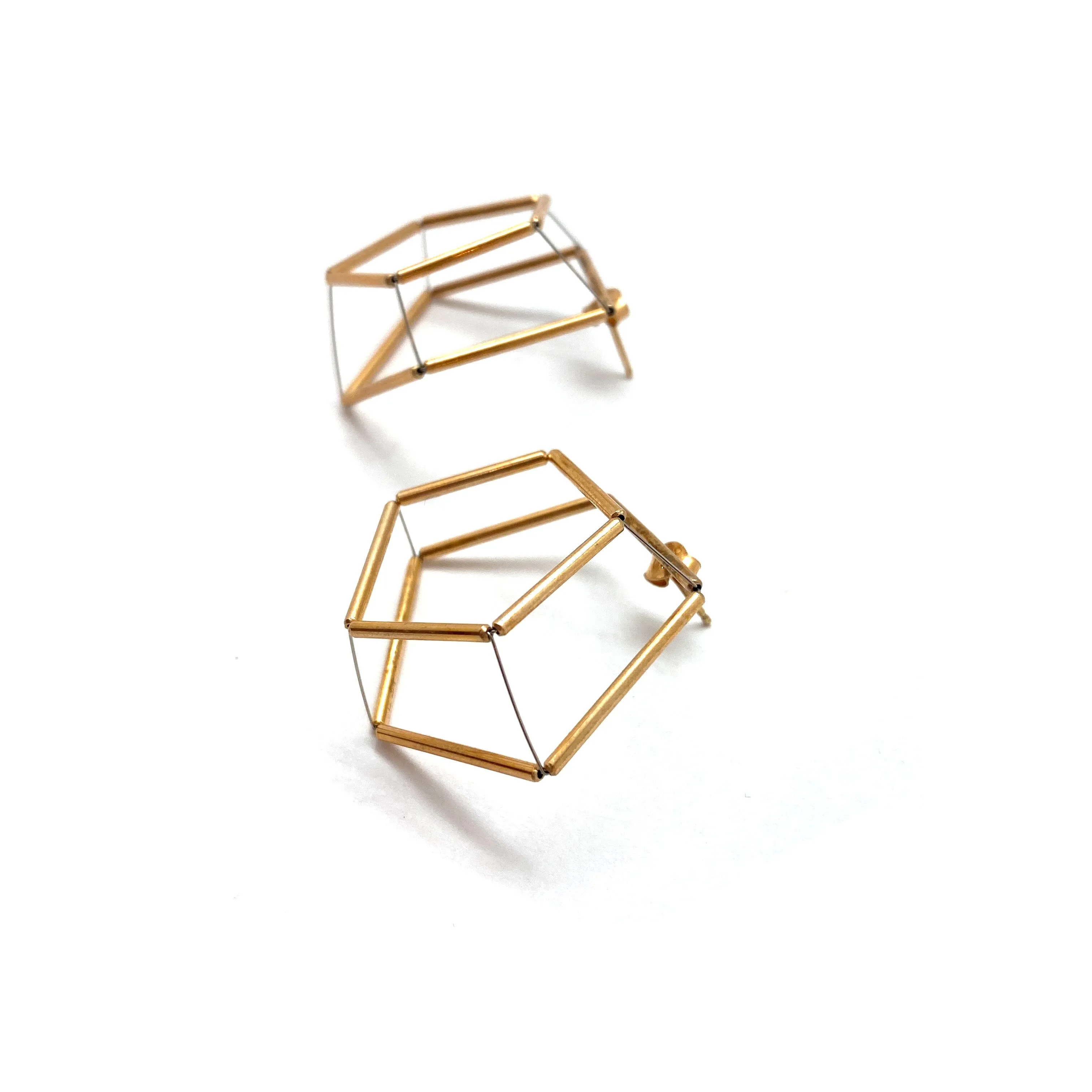 3D Pentagon Earrings - Gold