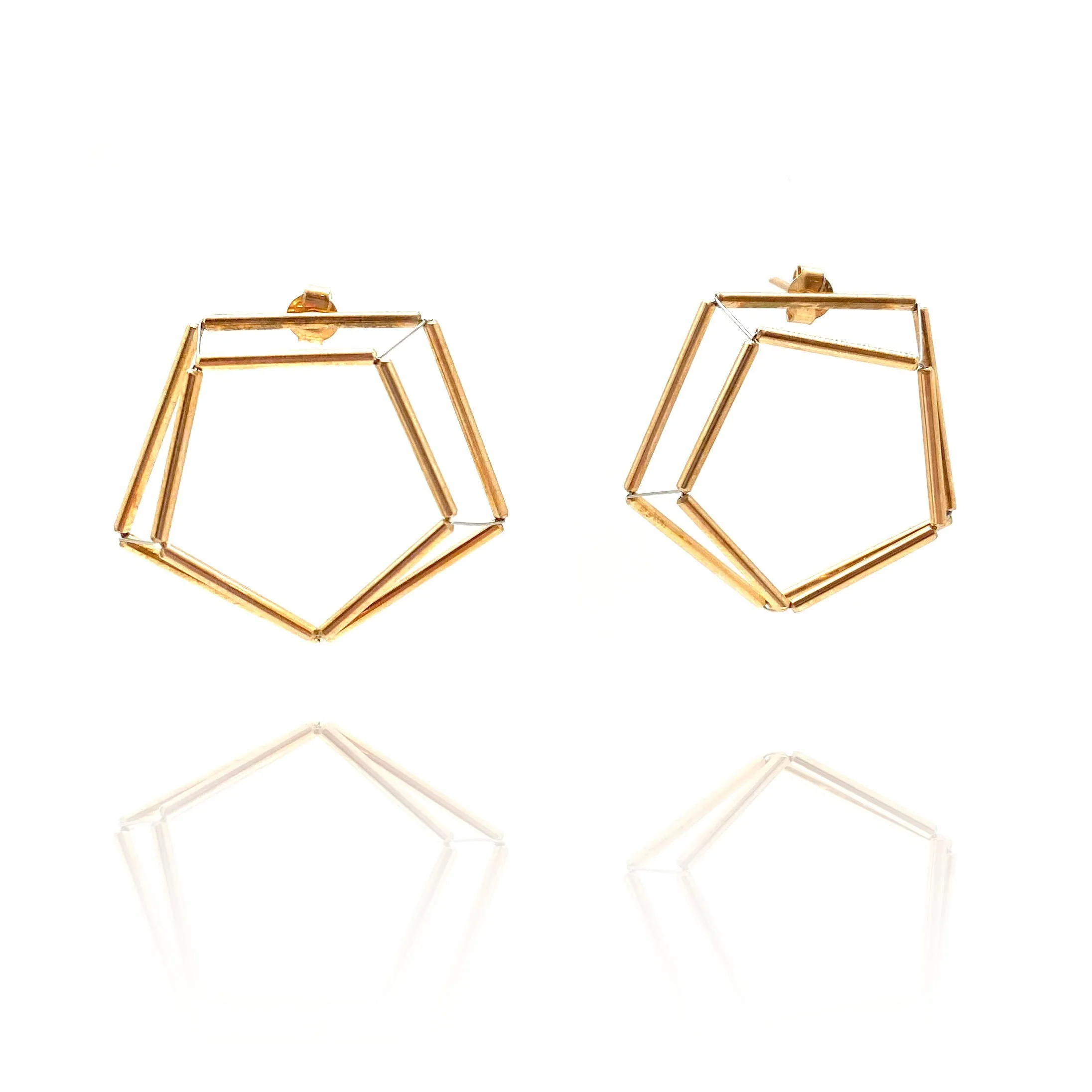 3D Pentagon Earrings - Gold