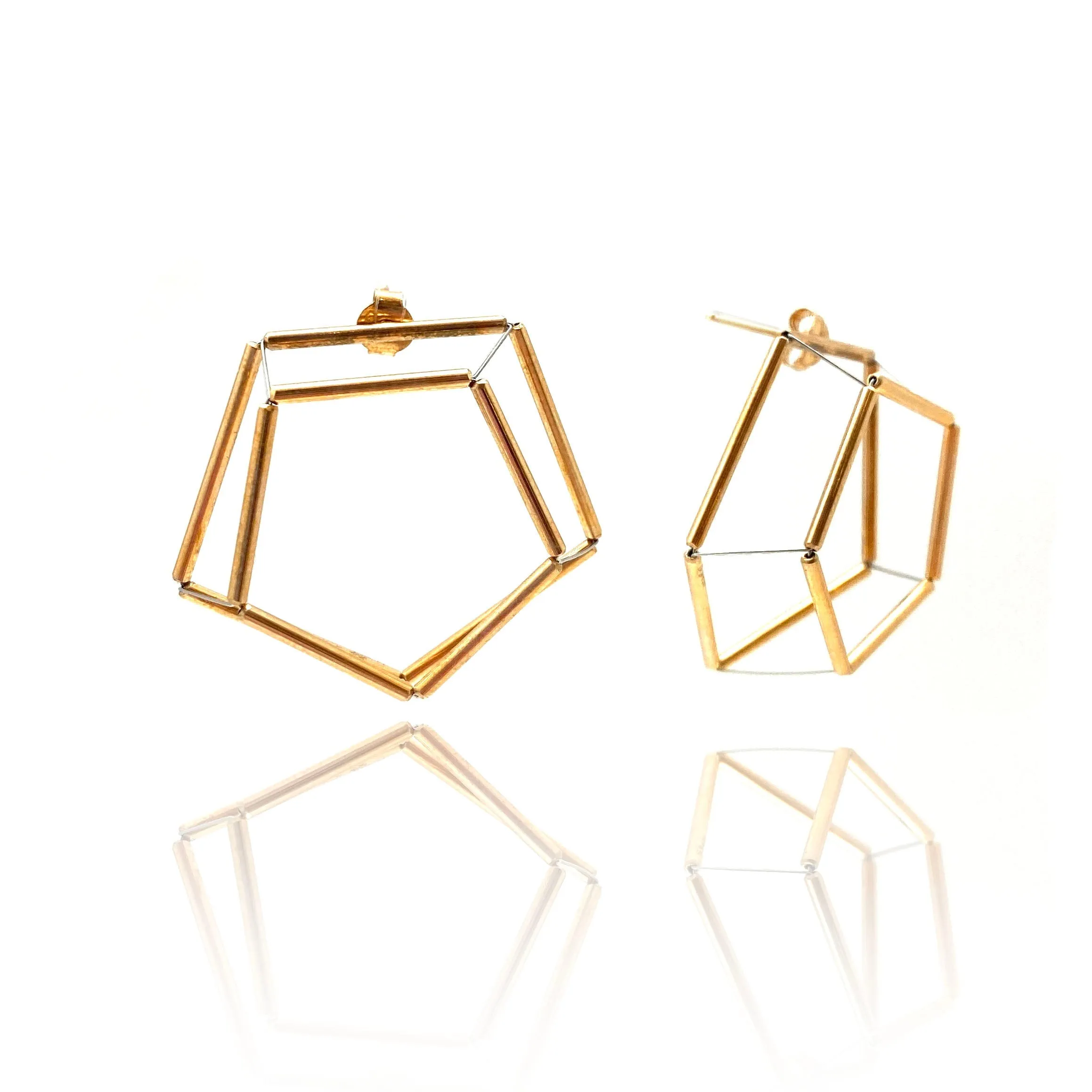 3D Pentagon Earrings - Gold