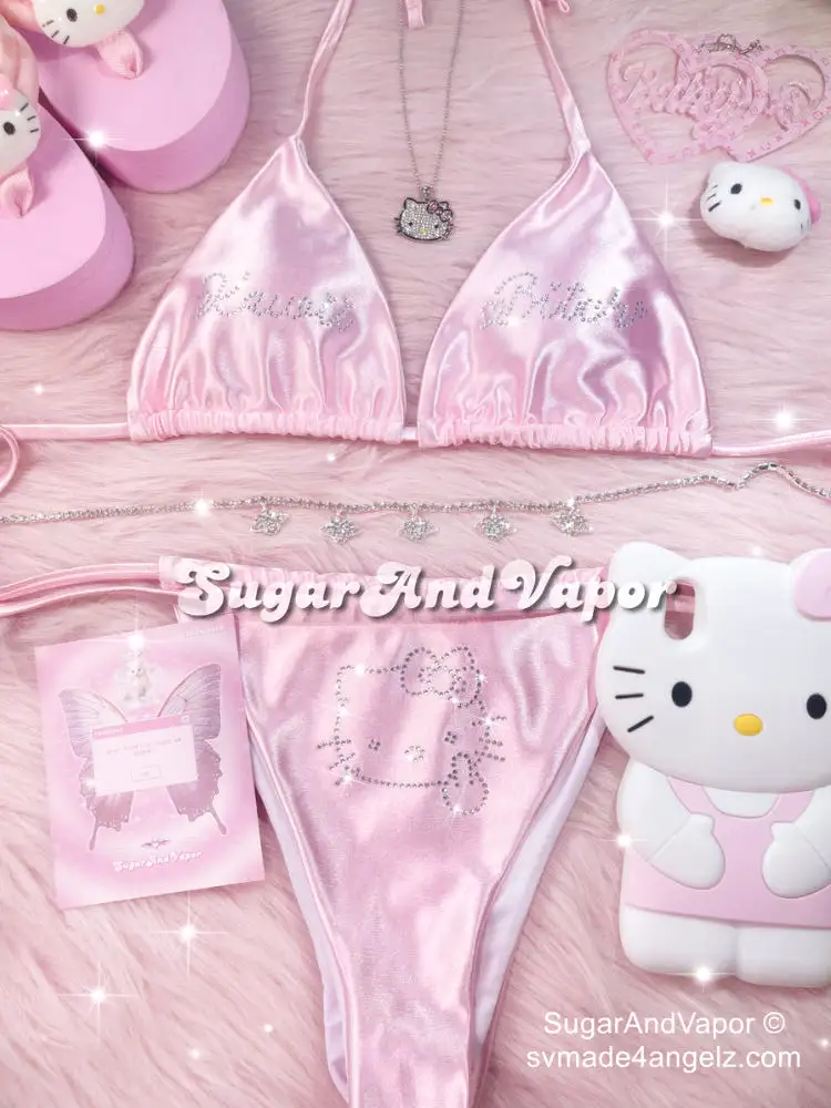 Adelia Pink Silky Bling Kitten Bikini Set