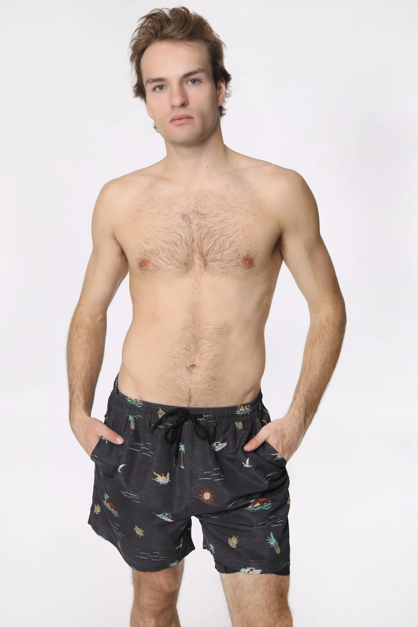 Amnesia Mens Printed Beach Shorts