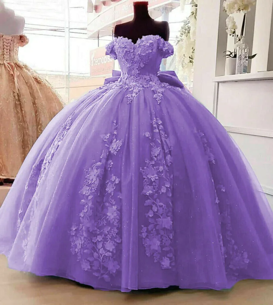 Beaded Princess Quinceanera Dresses with Big Bow Sweet 15 16 Ball Gown