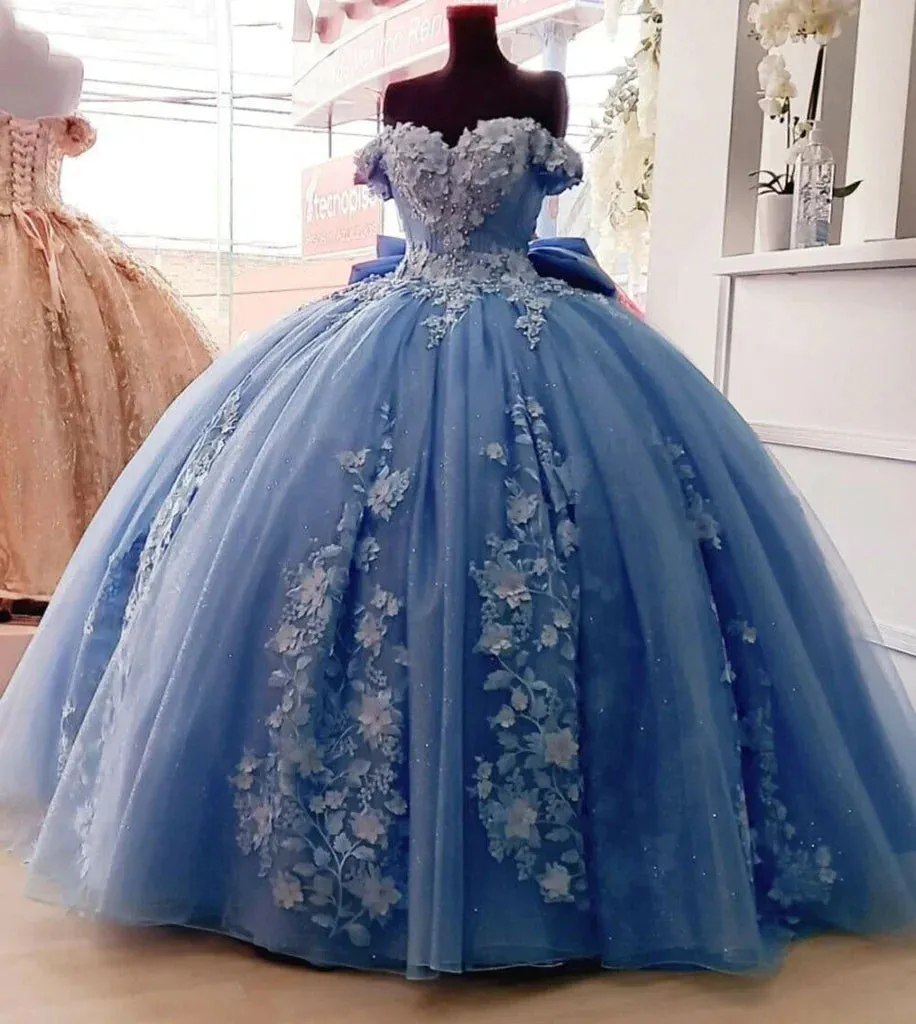 Beaded Princess Quinceanera Dresses with Big Bow Sweet 15 16 Ball Gown