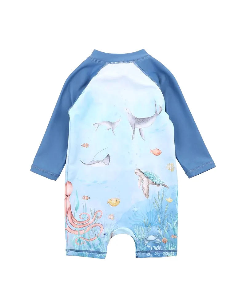 Bebe Swim Flinn Ocean Scene LS Sunsuit