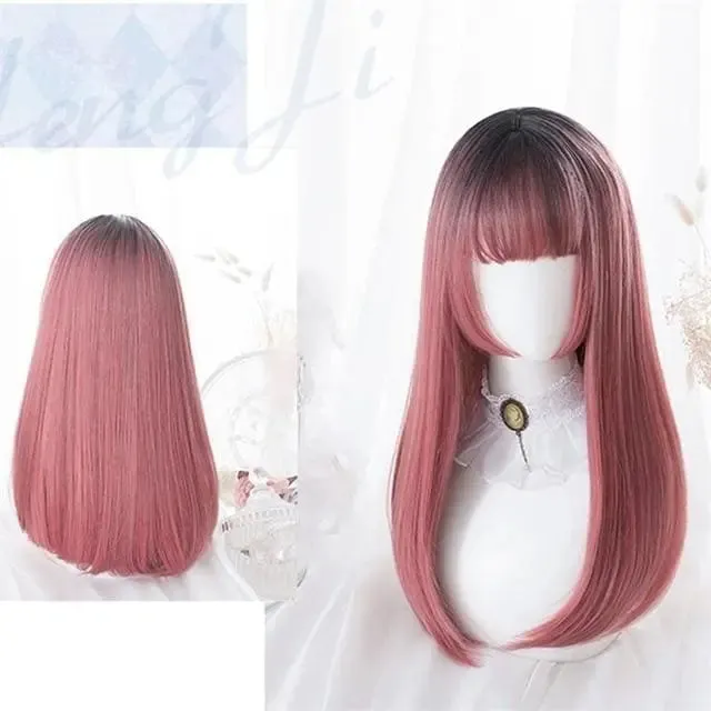 Black Mixed Pink Ombre Lady Cosplay Wig MK15653