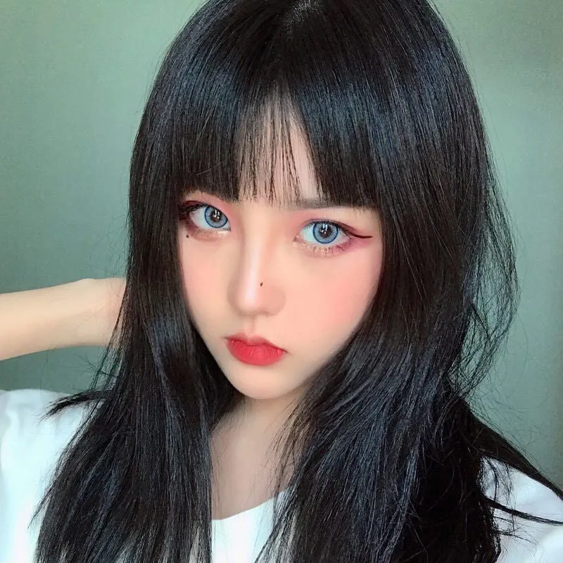 BLACK ROUND FACE LONG STRAIGHT WIG BY31096