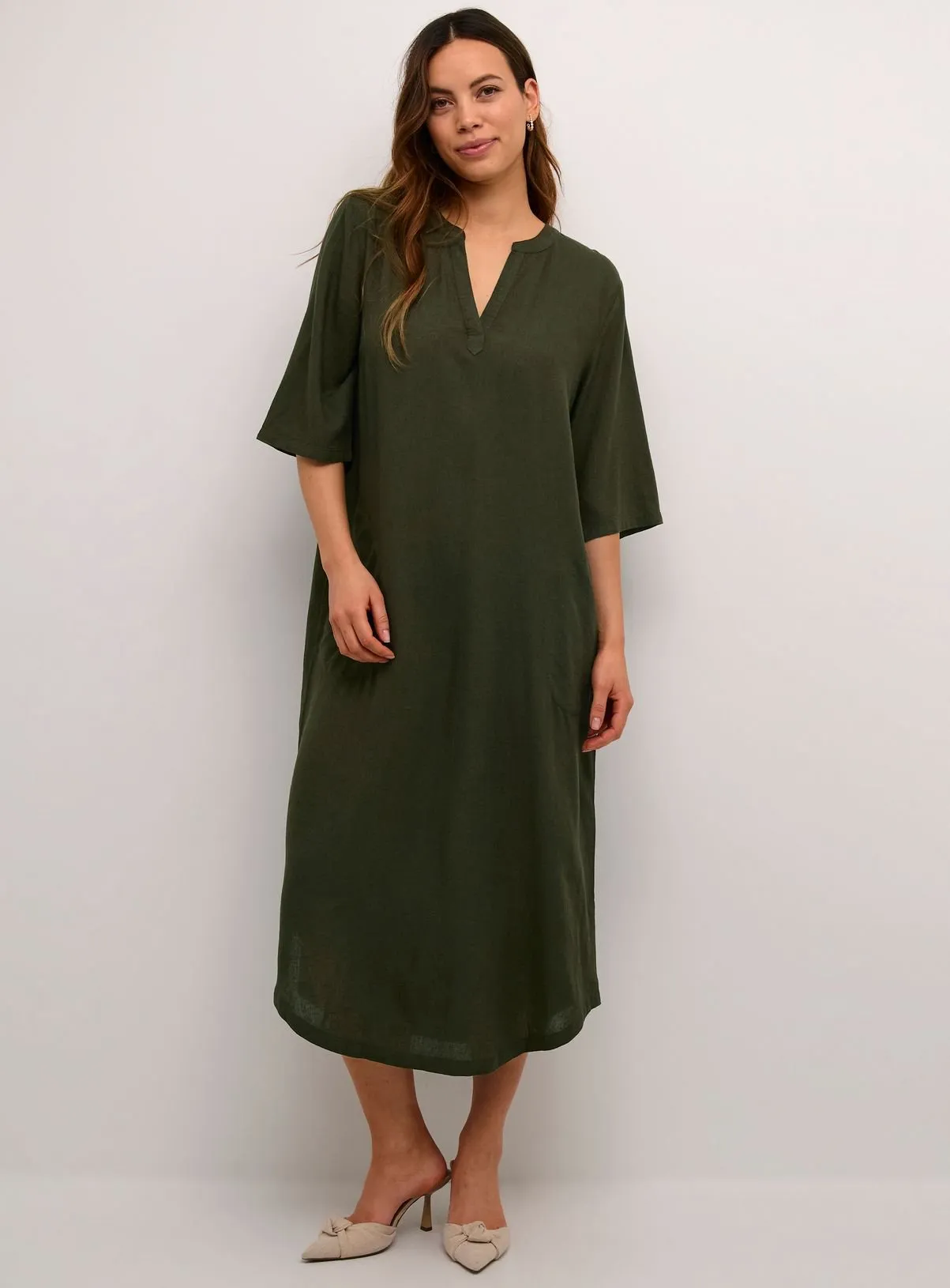 Buy KAFFE Milia Kaftan Midi Length Dress Green 18 | Dresses | Tu