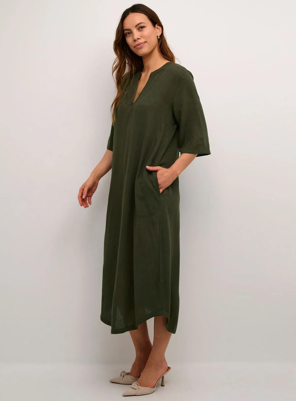 Buy KAFFE Milia Kaftan Midi Length Dress Green 18 | Dresses | Tu