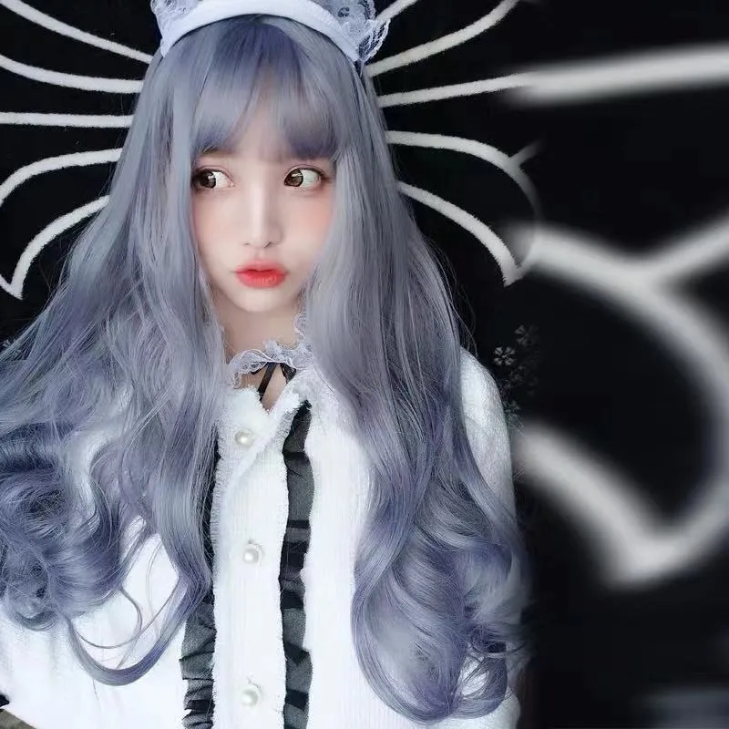 CUTE PURPLE GREY LONG ROOL WIG