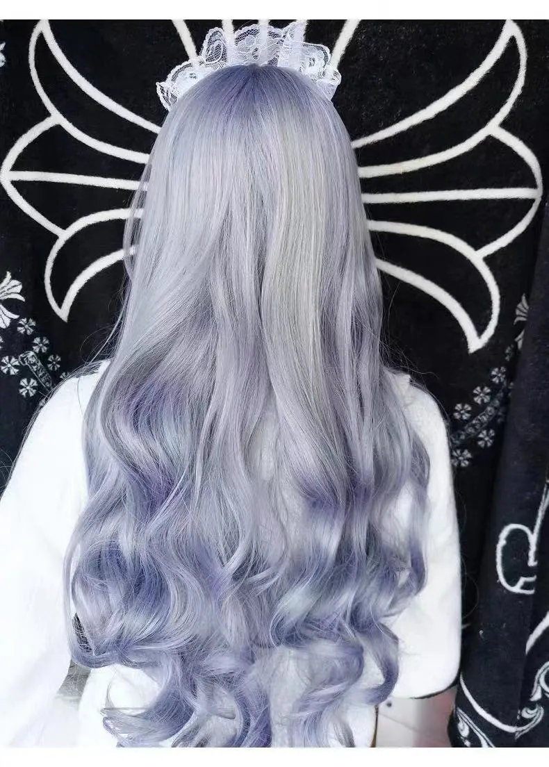 CUTE PURPLE GREY LONG ROOL WIG