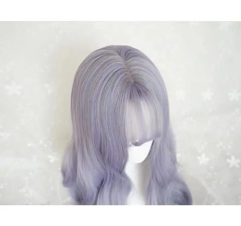 CUTE PURPLE GREY LONG ROOL WIG