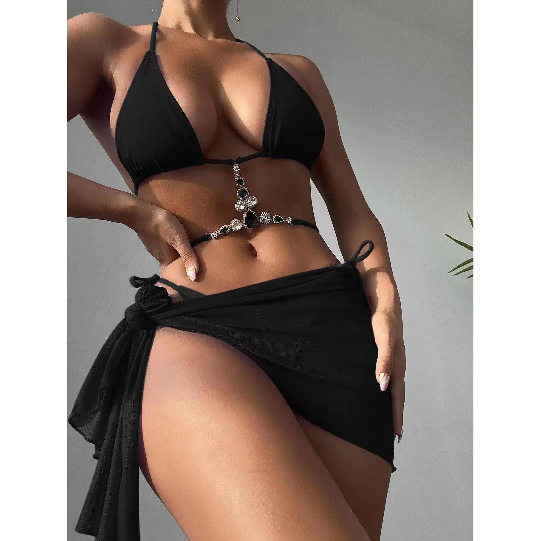 Diamond three-piece women's mesh bikini