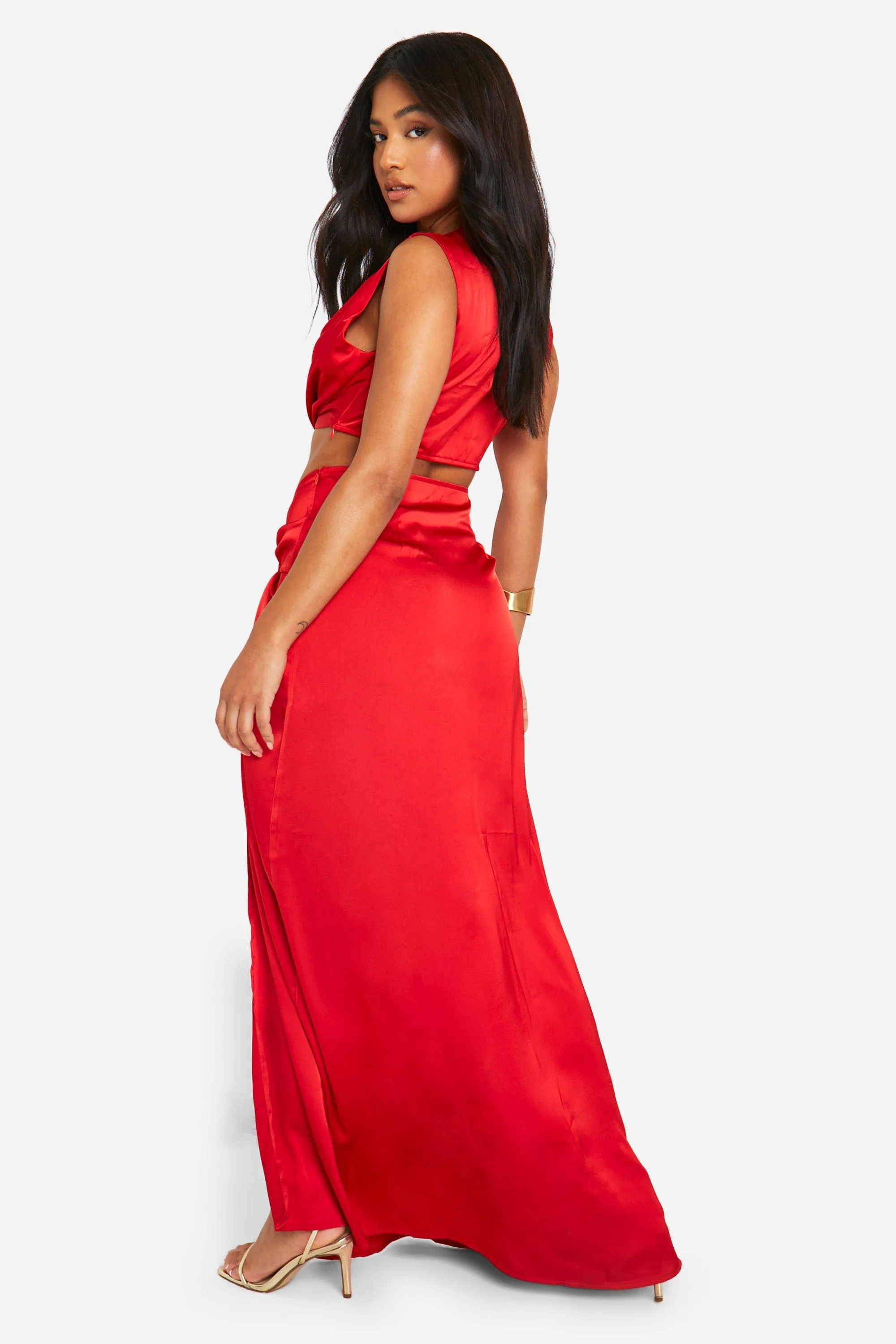 Dresses | Petite Satin Ruched Detail Plunge Maxi Dress | boohoo