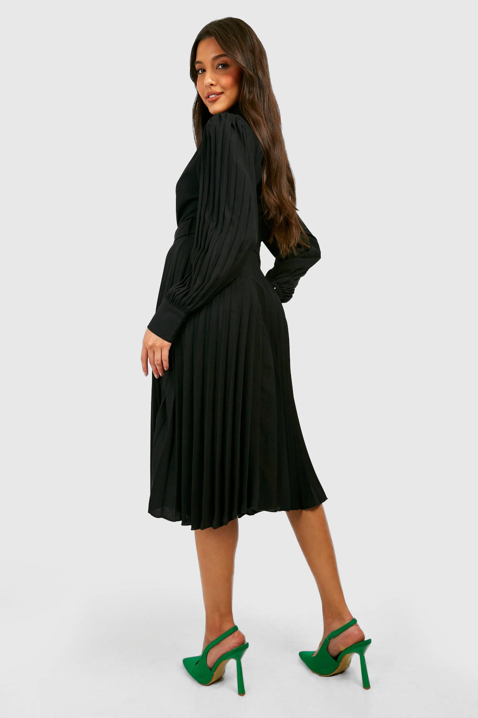 Dresses | Pleated High Neck Belted Midi Dress | boohoo