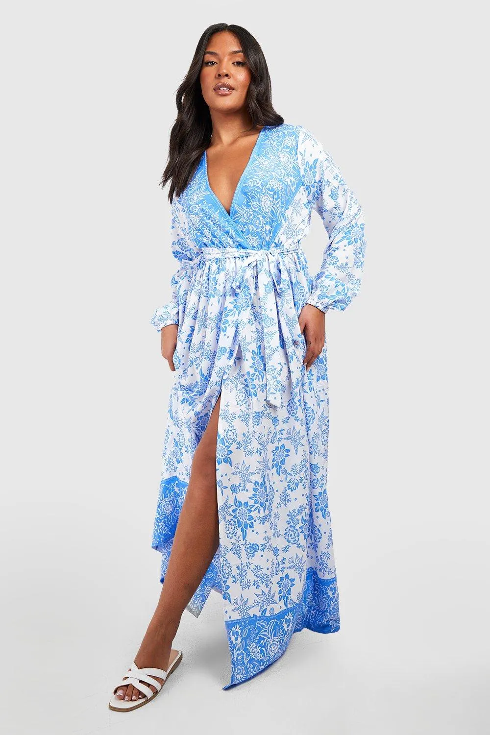 Dresses | Plus Porcelain Wrap Tie Belt Maxi Dress | boohoo