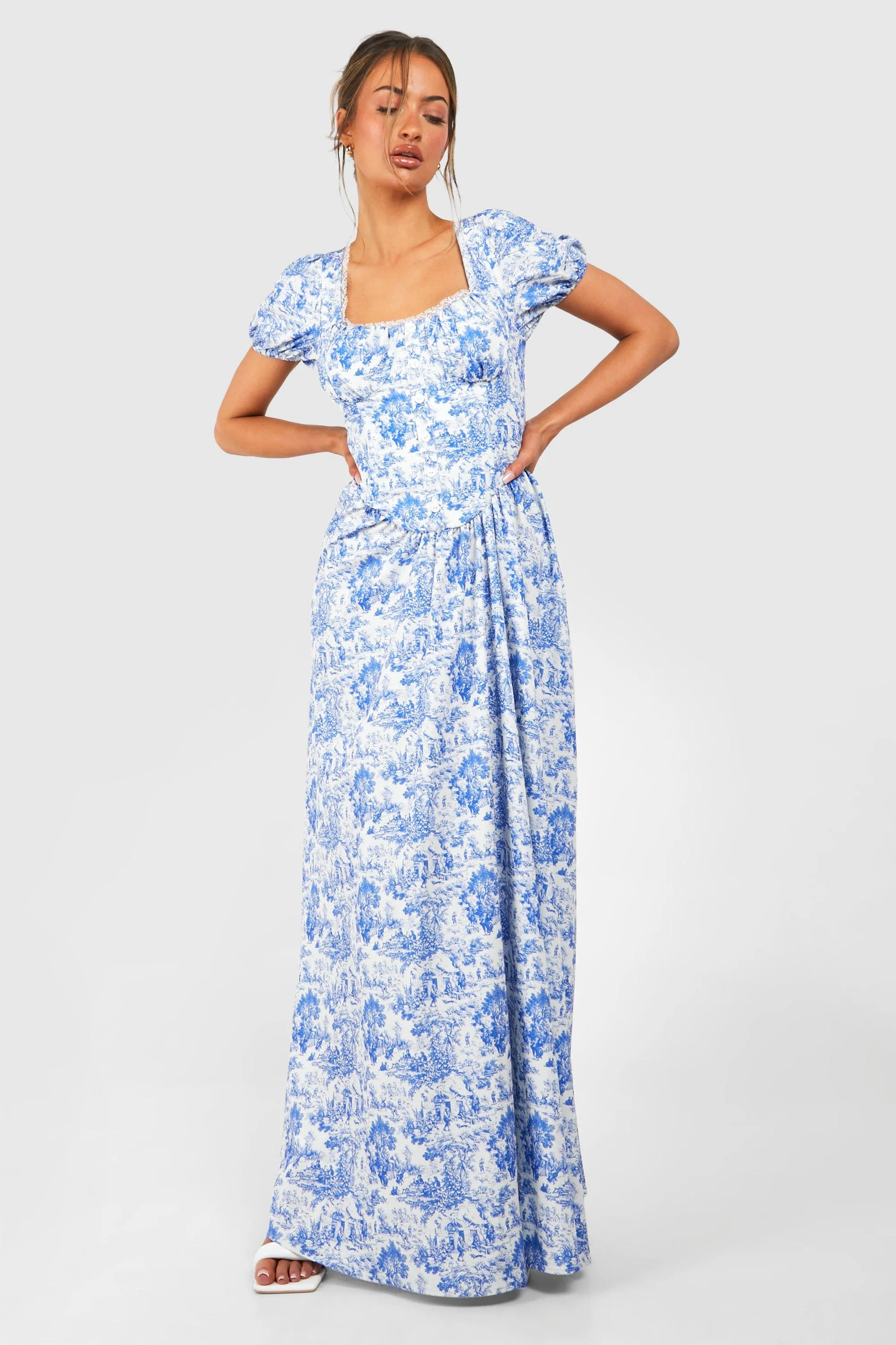 Dresses | Porcelain Puff Sleeve Maxi Milkmaid Dress | boohoo