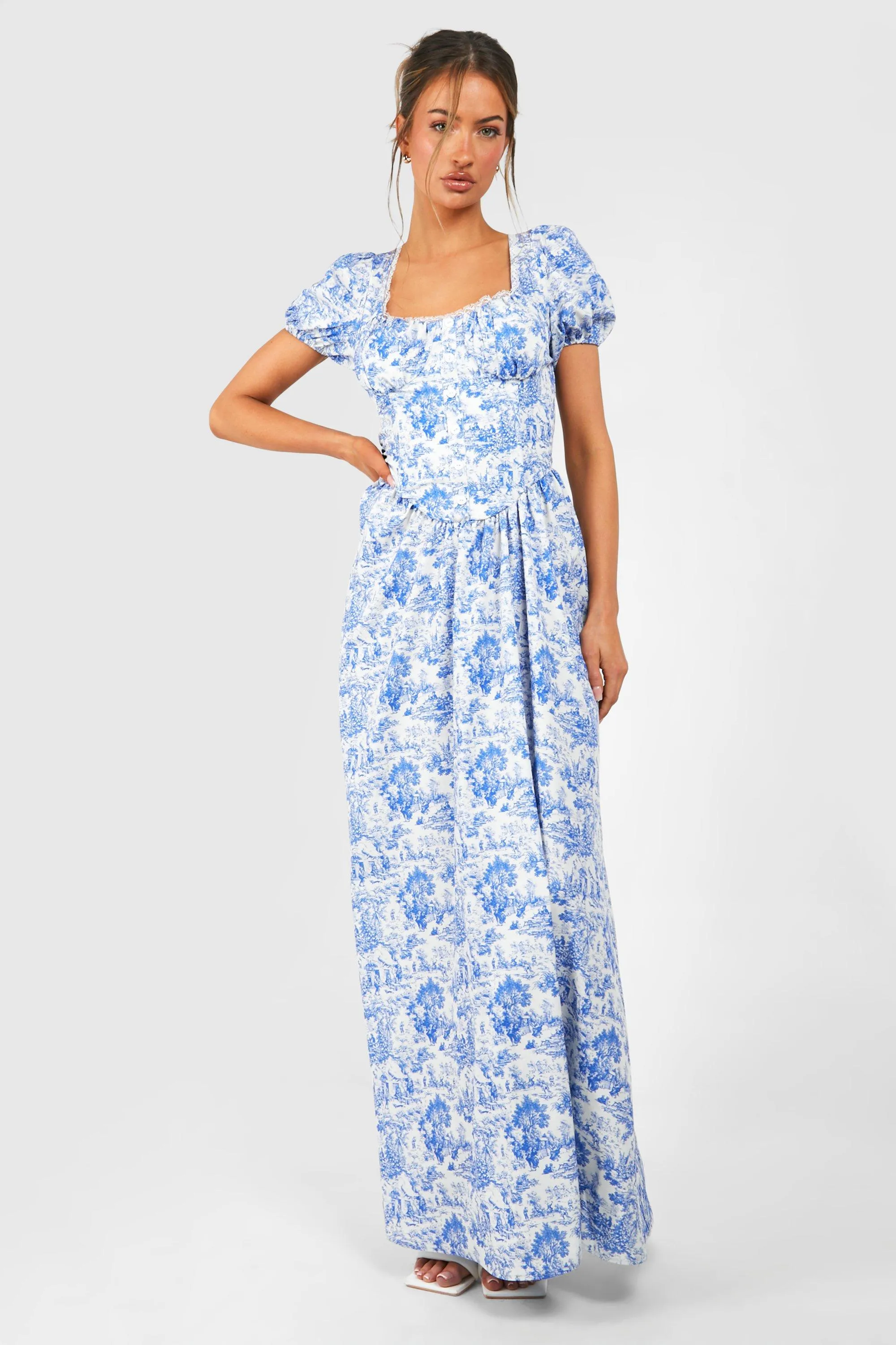 Dresses | Porcelain Puff Sleeve Maxi Milkmaid Dress | boohoo