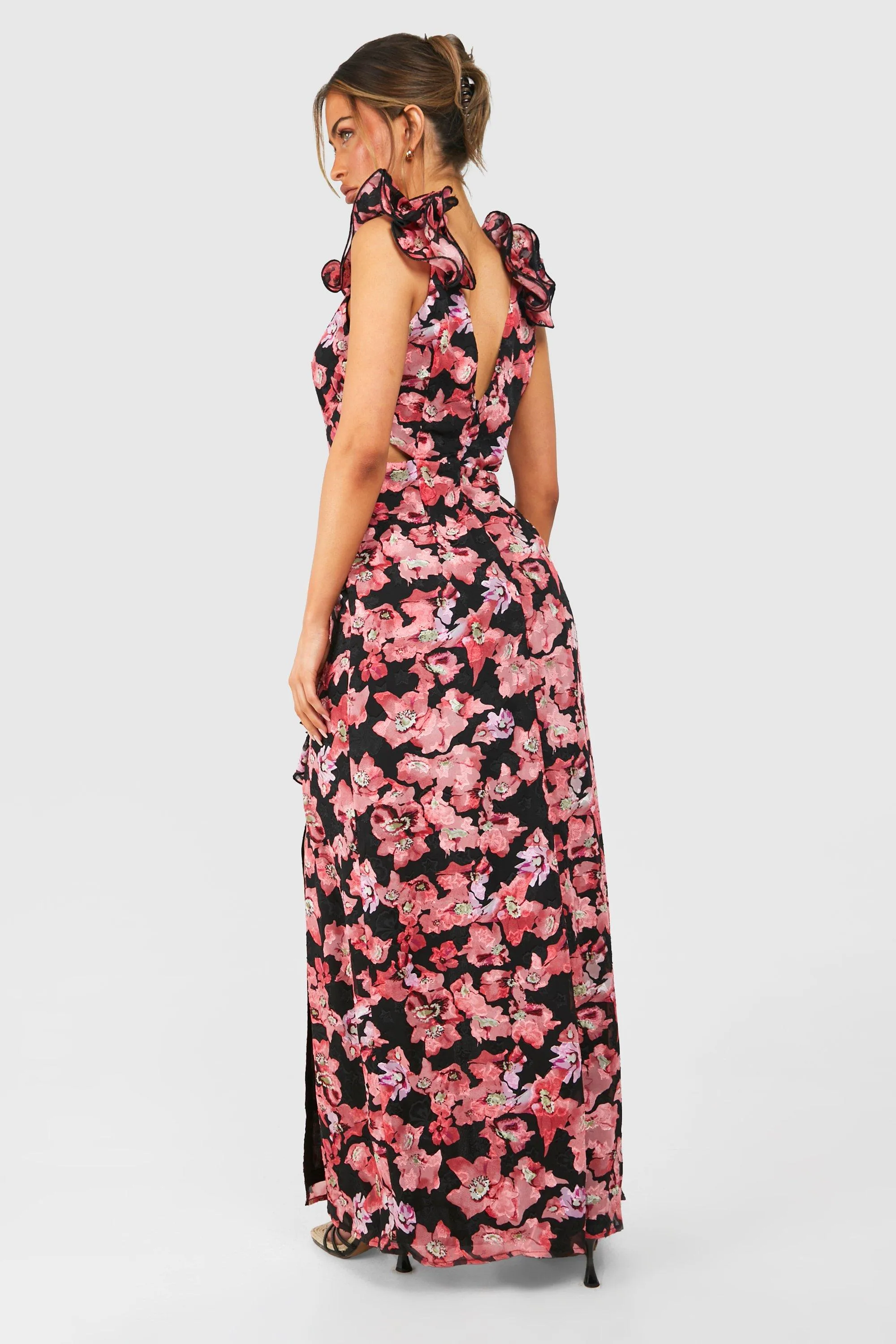 Dresses | Textured Floral Cut Out Ring Detail Maxi Dress | boohoo