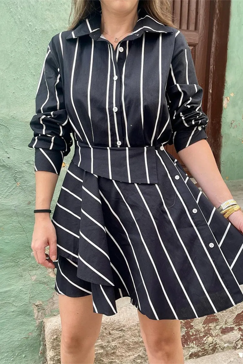 Elegant Striped Make Old Shirt Collar A Line Dresses