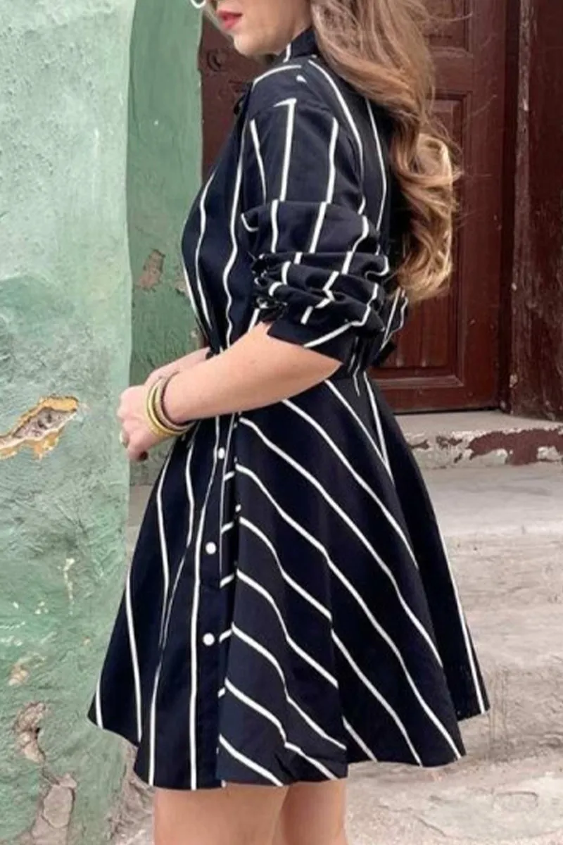 Elegant Striped Make Old Shirt Collar A Line Dresses