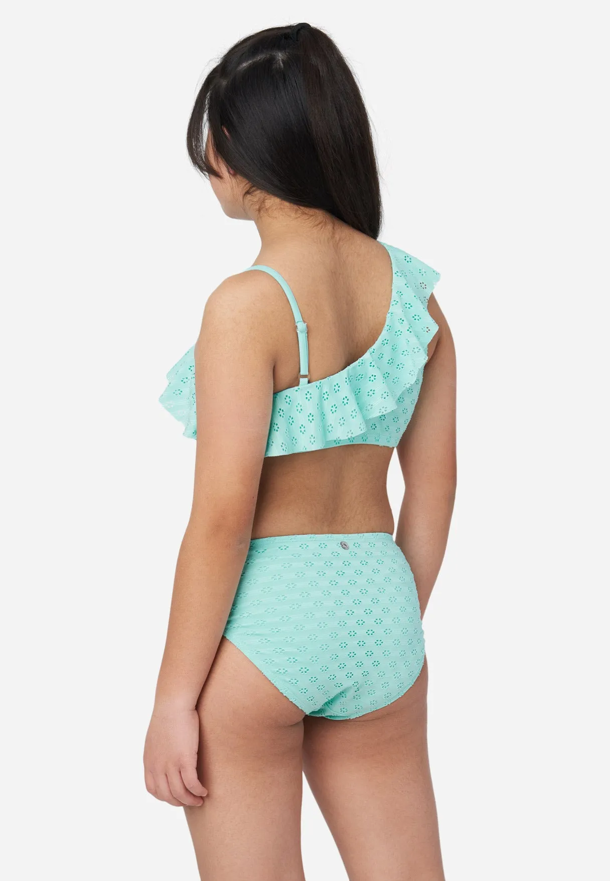 Eyelet Ruffle Asymmetrical Bikini Swim Set