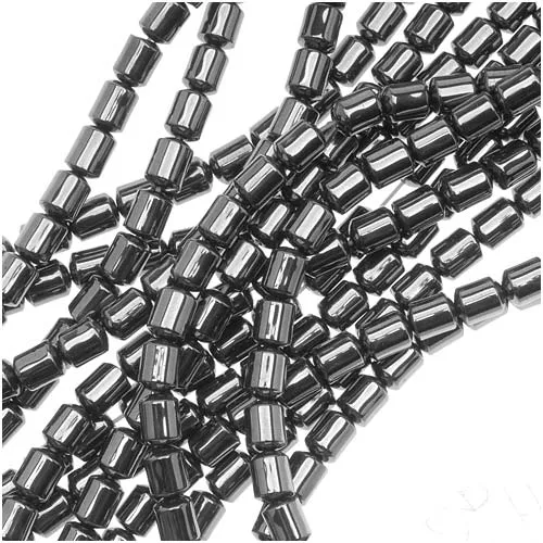 Gemstone Beads, Hematite, Tube 5x4mm, Metallic Gray (15.5 Inch Strand)