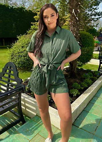 In The Style x Khaki Crinkle Paper Bag Co-Ord Beach Shorts by Jac Jossa | Look Again