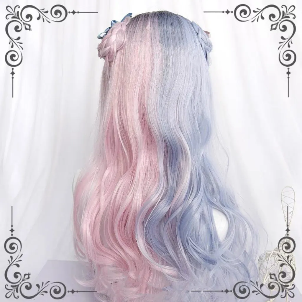 Lolita pink blue long curly wig BY108