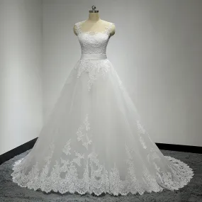 Long Clairvoyant Outfit Sweetheart Lace Appliques Sash Elegant Country Ball Gown Wedding Dresses. DB00151