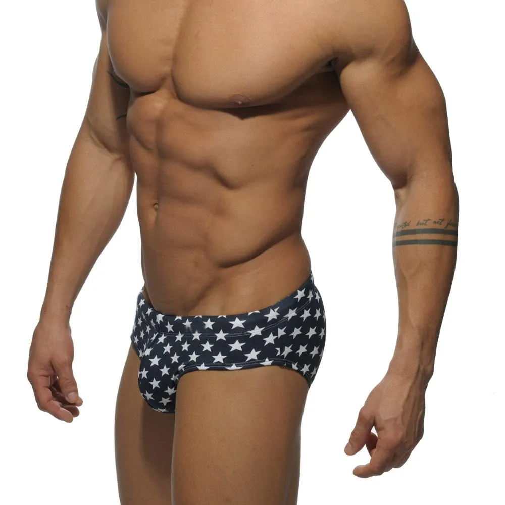 Men's Polyester Superbody Star Camouflage Patchwork Swimwear Briefs