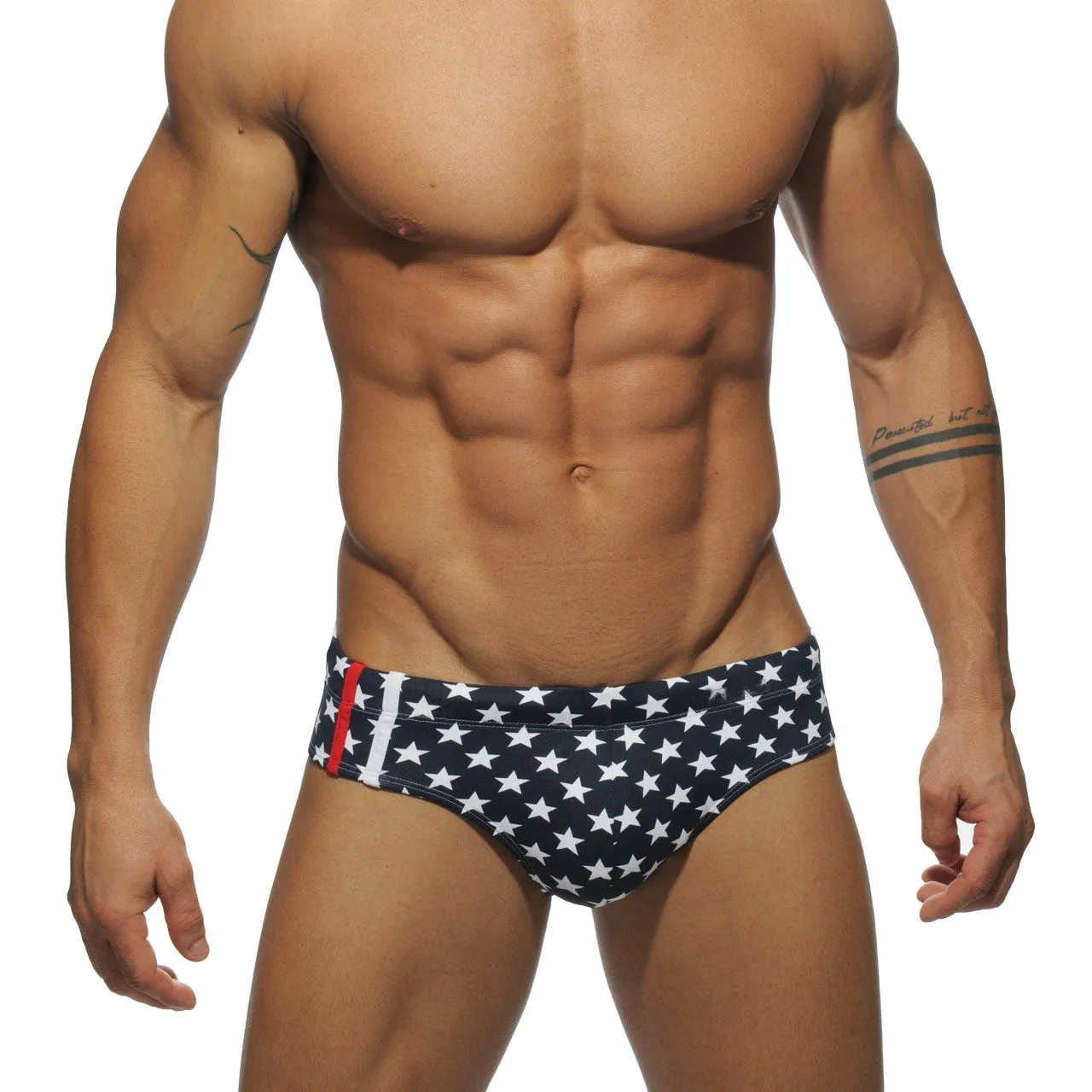 Men's Polyester Superbody Star Camouflage Patchwork Swimwear Briefs