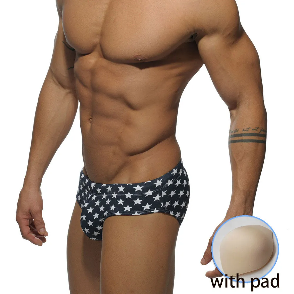 Men's Polyester Superbody Star Camouflage Patchwork Swimwear Briefs