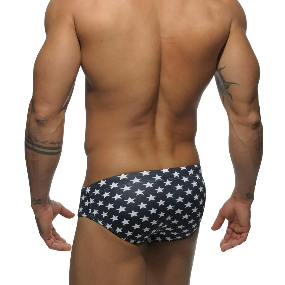 Men's Polyester Superbody Star Camouflage Patchwork Swimwear Briefs