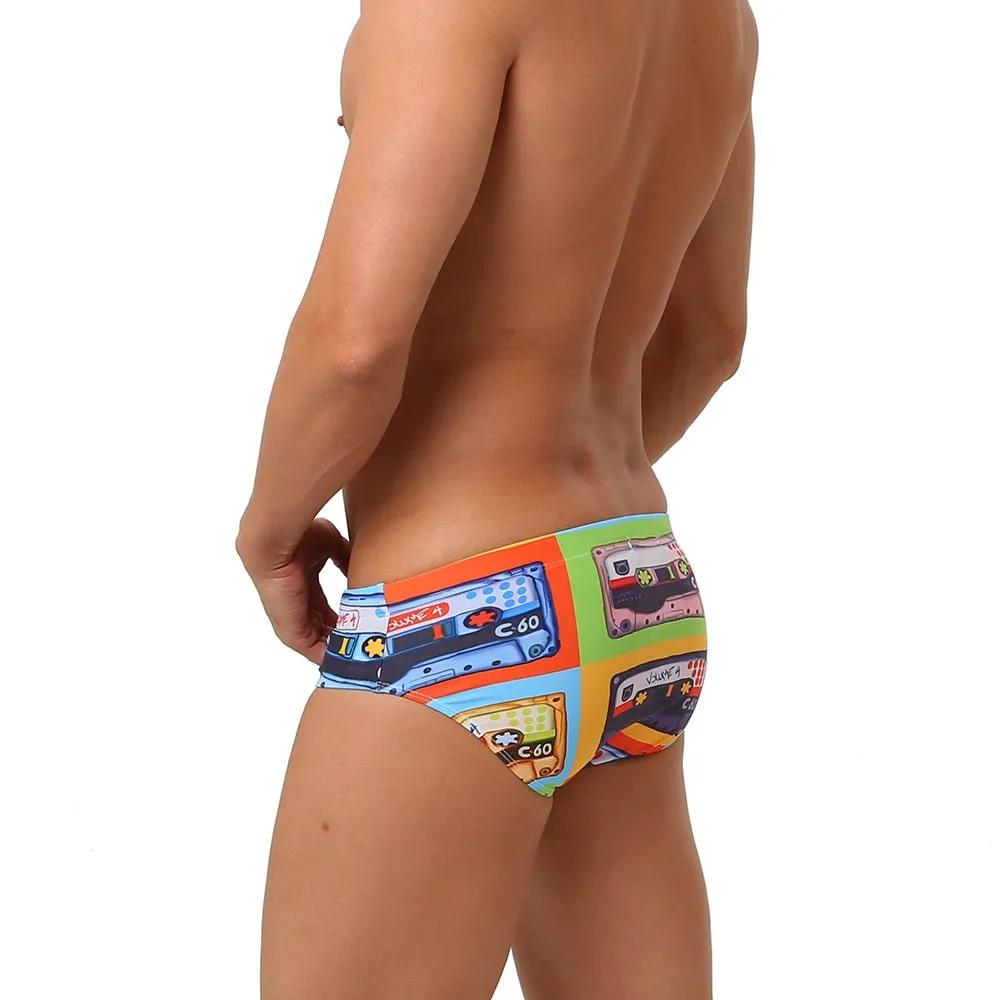 Men's Sexy Printed Patchwork Water Sports Beach Swimwear Briefs