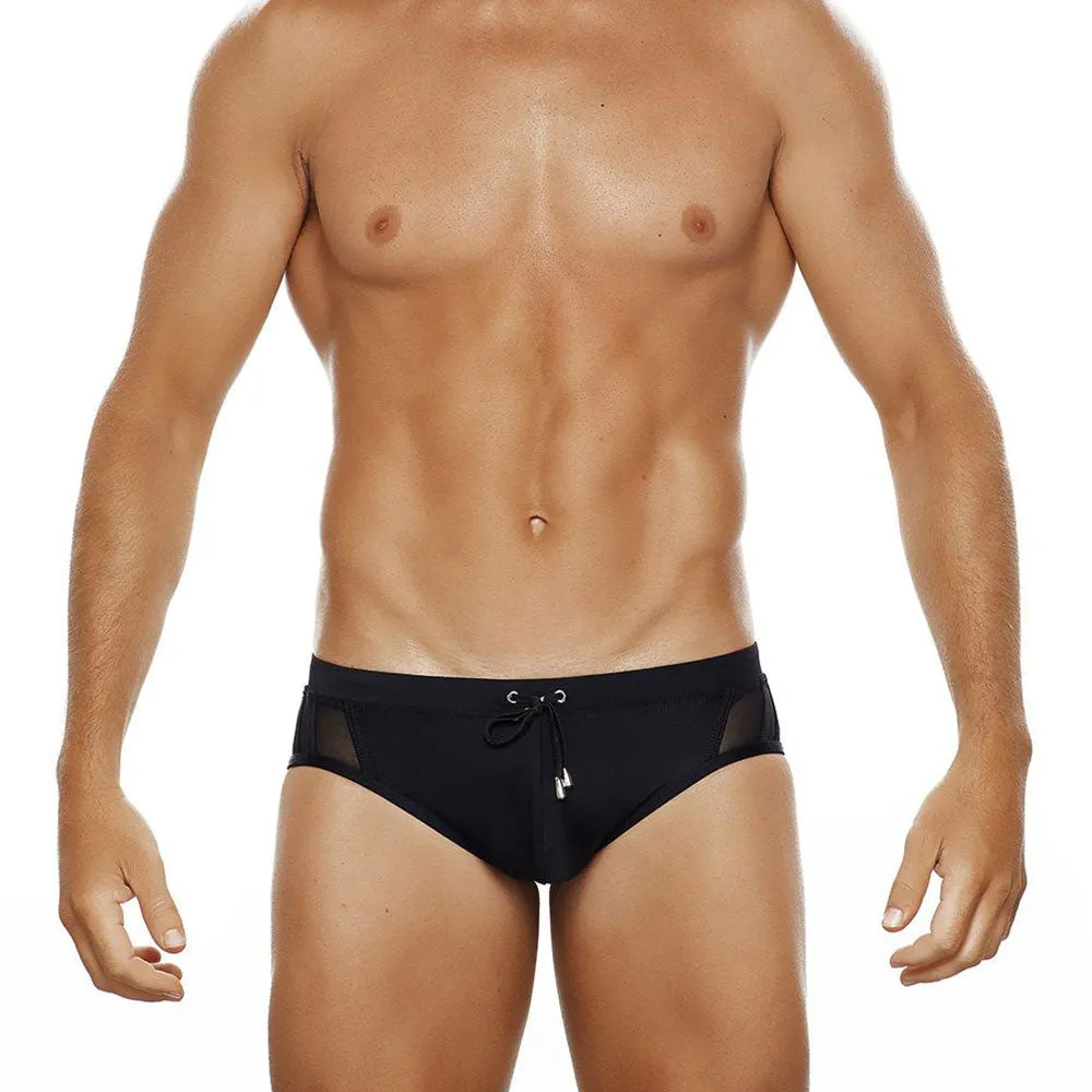 Men's Sexy Solid Pattern Hollow Out Translucent Swimwear Briefs