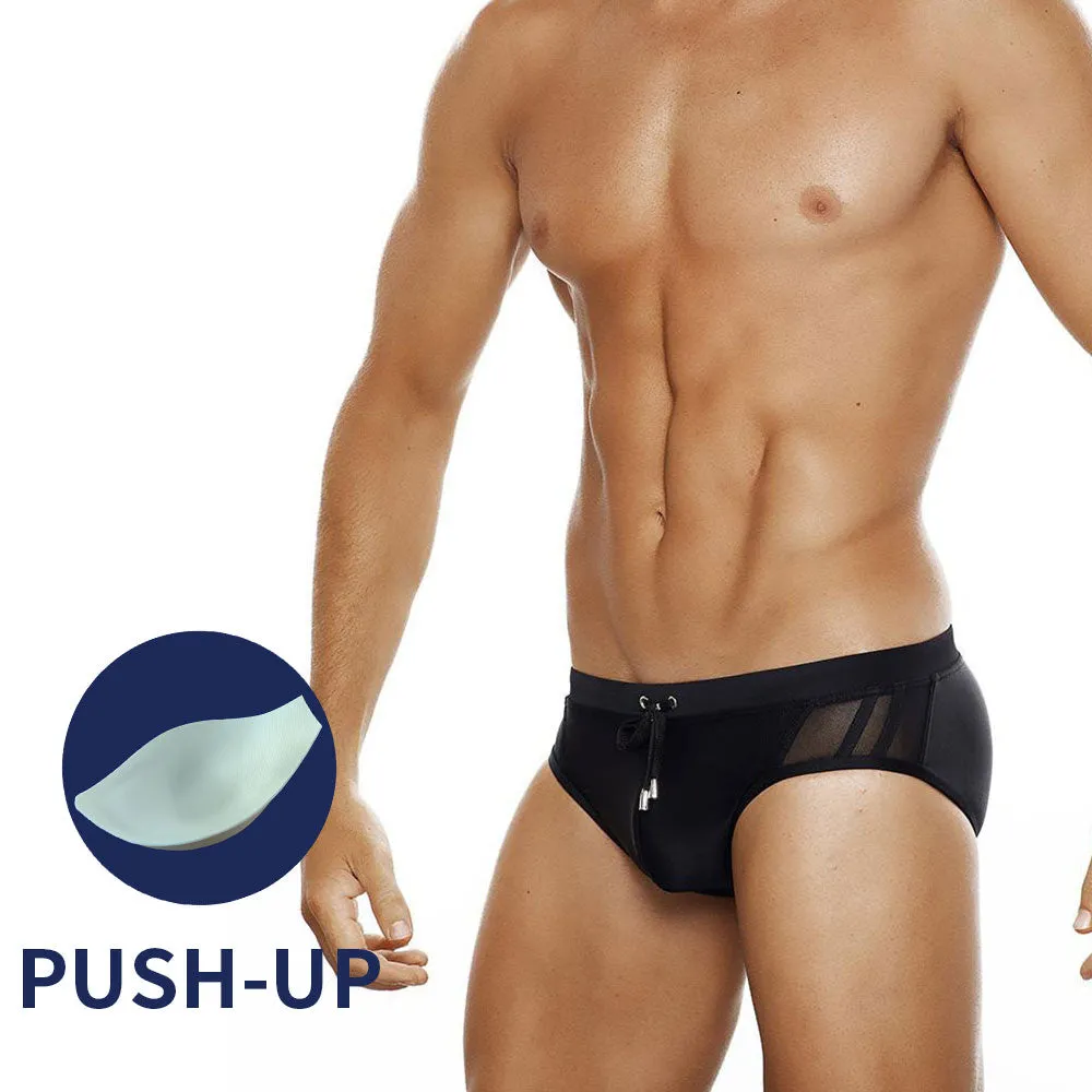 Men's Sexy Solid Pattern Hollow Out Translucent Swimwear Briefs