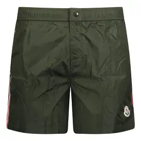 MONCLER LOGO SWIM SHORTS KHAKI