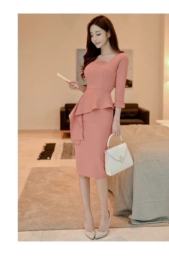 OL Style Women's Slim Pencil Fit Ruffles Office Professional Dresses